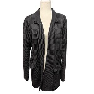 Eileen Fisher Cardigan Womens 1X Grey Ribbed Knit Blazer Linen Blend Lagenlook‎